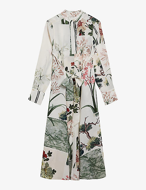 TED BAKER: Ttayla floral-print long-sleeve woven midi dress