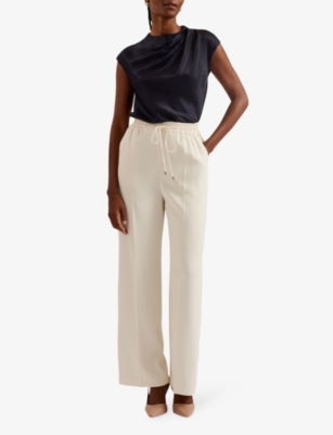 Shop Ted Baker Women's Ivory Liliaah Drawstring-waist Wide-leg Woven Trousers