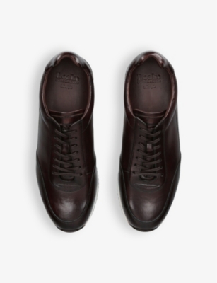 Shop Loake Men's Dark Brown Bannister Tonal-stitching Leather Low-top Trainers