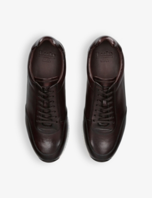 Loake Mens Dark Brown Bannister Tonal-stitching Leather Low-top Trainers In Dark Brown