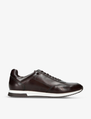 Shop Loake Men's Dark Brown Bannister Tonal-stitching Leather Low-top Trainers