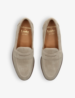 Shop Loake Mens Beige Imperial Suede Penny Loafers