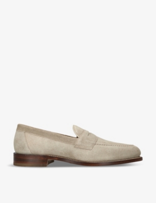 Shop Loake Mens Beige Imperial Suede Penny Loafers