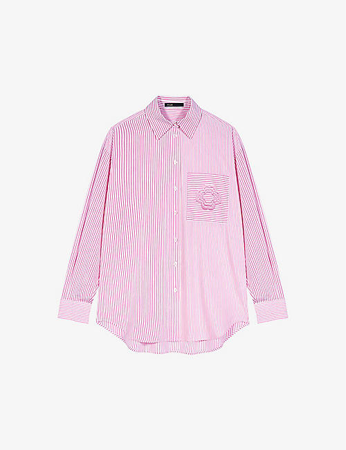 MAJE: Clover-embroidered striped stretch-cotton shirt
