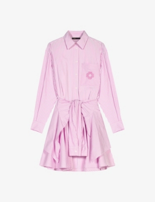 Maje Womens Roses Clover-embroidered Striped Stretch-cotton Mini Shirt Dress In Pink