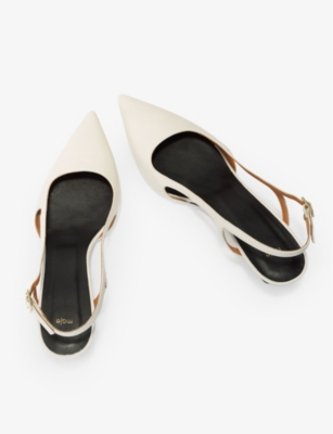 Shop Maje Women's Blanc Pointed-toe Kitten-heel Leather Pumps