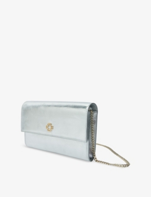 Shop Maje Womens Noir / Gris Metallic Logo-embellished Leather Wallet On Chain