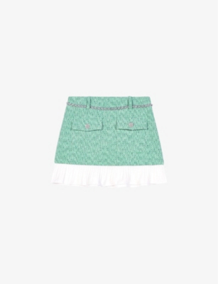 MAJE: Chain-embellished tweed cotton-blend mini skirt