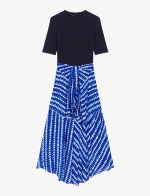 MAJE: Contrast-skirt woven midi dress