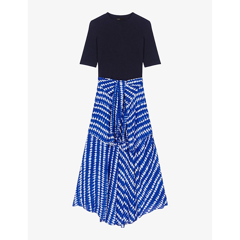 Maje Womens Bicolore Contrast-skirt Woven Midi Dress