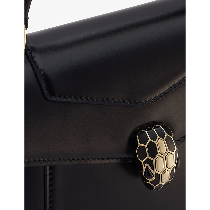 Shop Bvlgari Serpenti Forever Medium Leather Top-handle Bag In Black