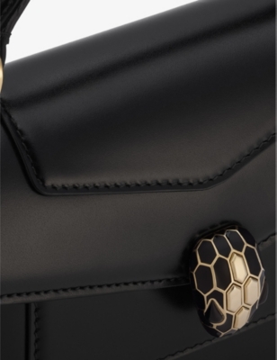 Shop Bvlgari Serpenti Forever Leather Top-handle Bag In Black