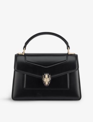 Shop Bvlgari Serpenti Forever Leather Top-handle Bag In Black