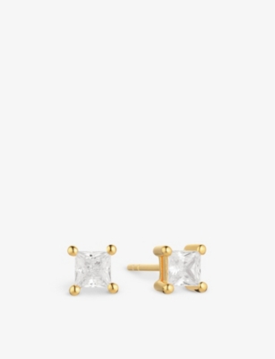 SIF JAKOBS: Ellera Quadrato 18ct gold-plated sterling-silver and zirconia stud earrings