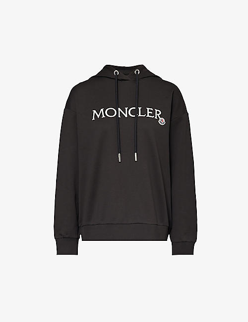 MONCLER: Logo-embroidered ribbed-trim cotton hoody
