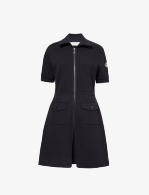 Moncler Womens Black High-neck Stretch-cotton Blend Mini Dress