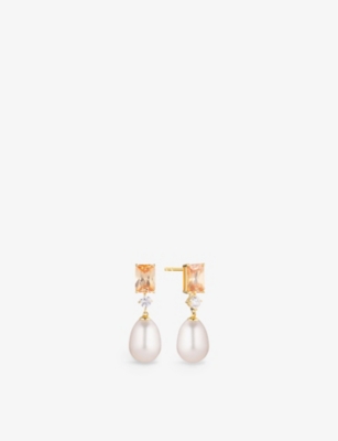 SIF JAKOBS: Galatina 18ct yellow gold-plated sterling silver, zirconia and freshwater pearl drop earrings