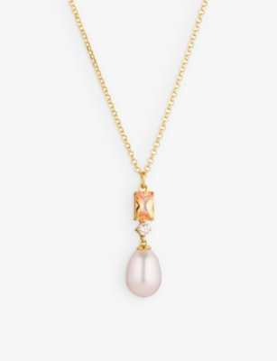 SIF JAKOBS: Galatina 18ct yellow gold-plated sterling silver, zirconia and freshwater pearl pendant necklace