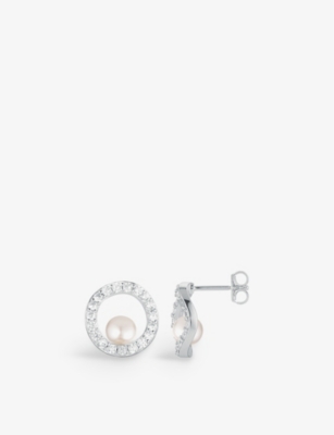 SIF JAKOBS: Ponza Circolo sterling-silver, zirconia and freshwater pearl stud earrings