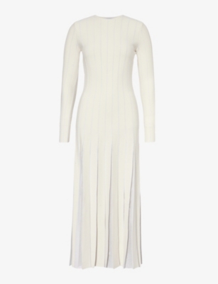 Gabriela Hearst Womens Ivory Walsh Pleated-panel Virgin-wool Blend Midi Dress