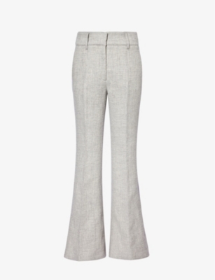 GABRIELA HEARST GABRIELA HEARST WOMEN'S LIGHT GREY MELANGE RHEIN FLARED-LEG MID-RISE CASHMERE AND LINEN-BLEND TROUSE