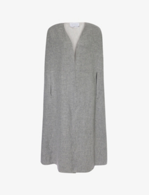 Shop Gabriela Hearst Lindlow Side-pocket Cashmere And Linen-blend Cape In Light Grey Melange
