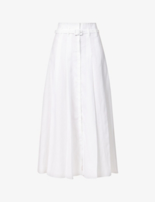 Shop Gabriela Hearst Women's White Dugald Belted Pleated Linen Midi Skirt