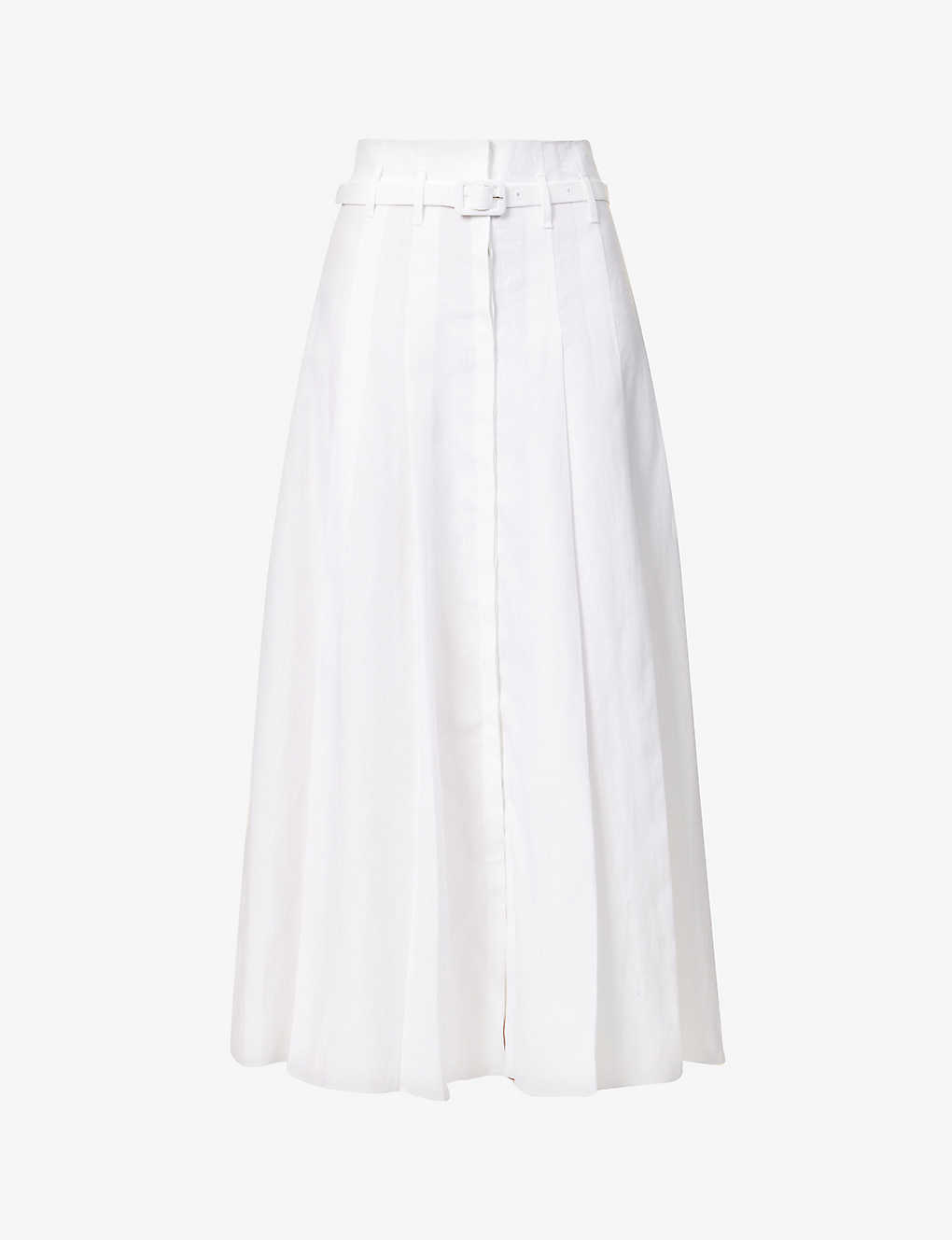 Shop Gabriela Hearst Womens White Dugald Belted Pleated Linen Midi Skirt