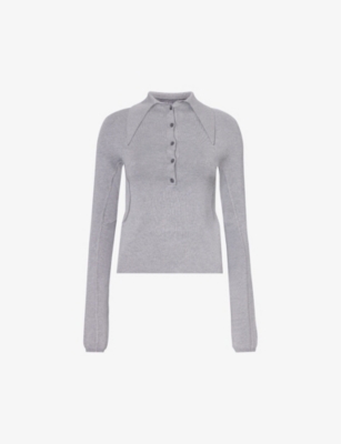 16arlington 16 Arlington Womens Grey Vitara Collar Silk And Cotton-blend Knitted Top In Grey