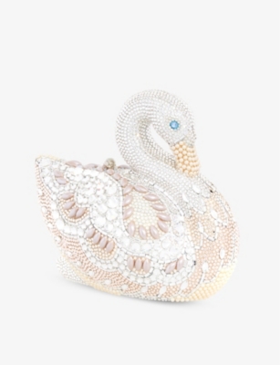 JUDITH LEIBER COUTURE: Swan Viveka crystal-embellished brass clutch bag