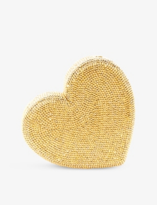 JUDITH LEIBER COUTURE: Heart-shaped crystal-embellished brass clutch bag