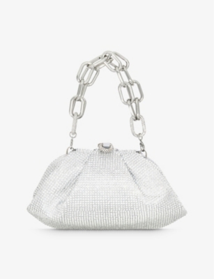 Shop Judith Leiber Gemma Crystal-embellished Satin Clutch Bag In Silver Rhine