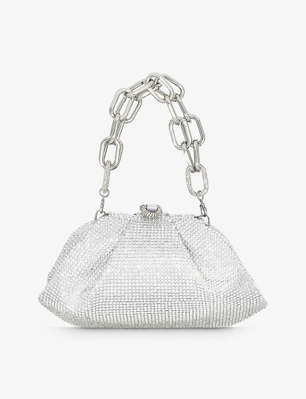 Shop Judith Leiber Gemma Crystal-embellished Satin Clutch Bag In Silver Rhine