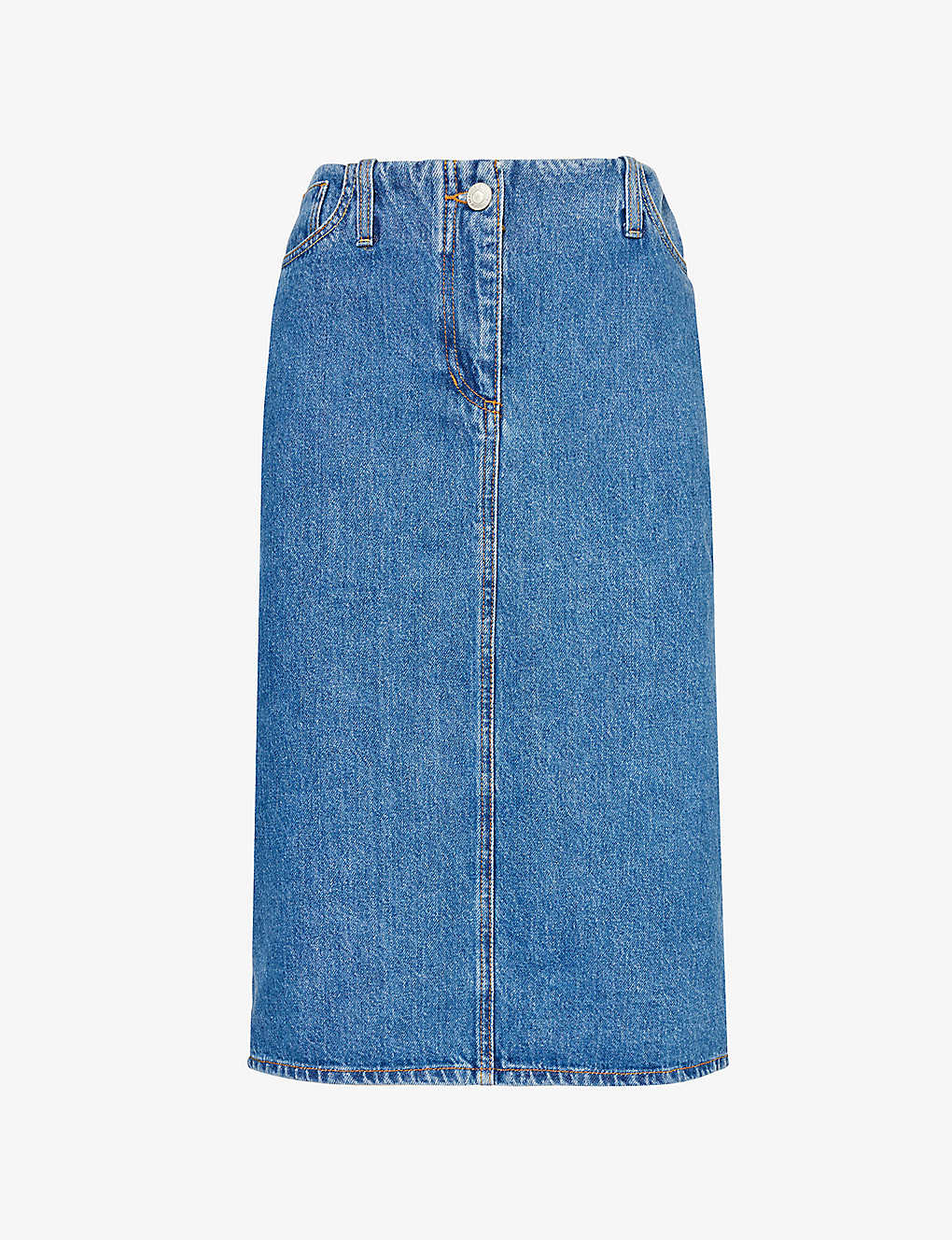 Shop Magda Butrym Brand-patch Denim Midi Skirt In Blue