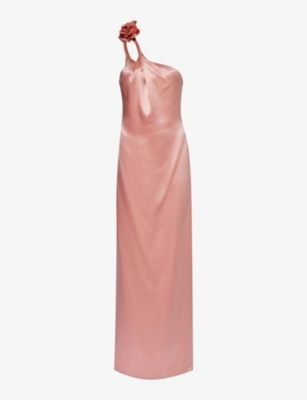 Shop Magda Butrym Women's Pink Floral-embellished Slim-fit Silk Maxi Dress