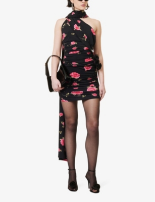 Shop Magda Butrym Women's Black Floral-print Slim-fit Stretch-woven Mini Dress