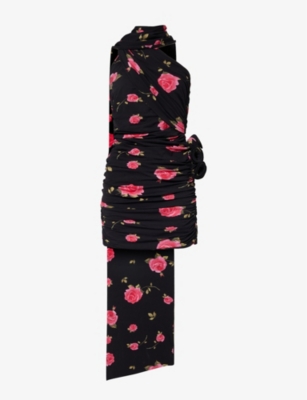Magda Butrym Womens Black Floral-print Slim-fit Stretch-woven Mini Dress