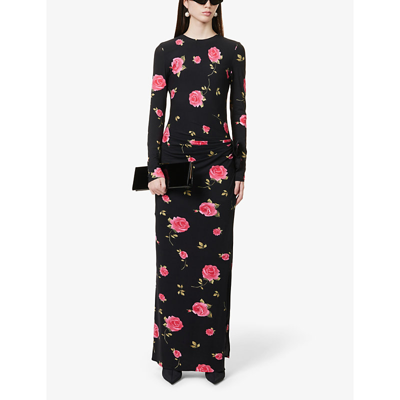 Shop Magda Butrym Women's Black Floral-pattern Stretch-woven Maxi Dress
