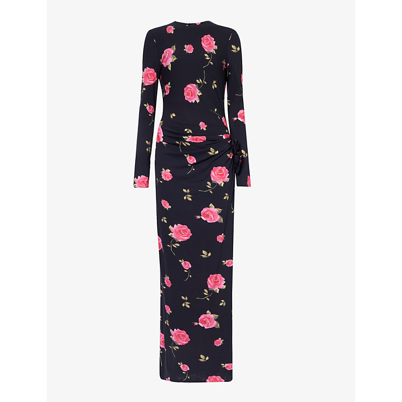 Shop Magda Butrym Women's Black Floral-pattern Stretch-woven Maxi Dress