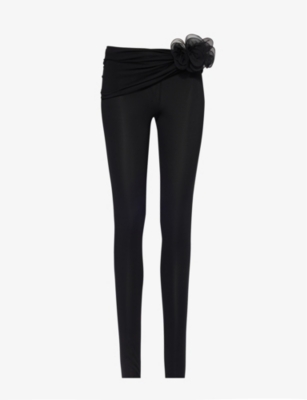 MAGDA BUTRYM: Floral-embellished skinny-leg mid-rise stretch-woven trousers