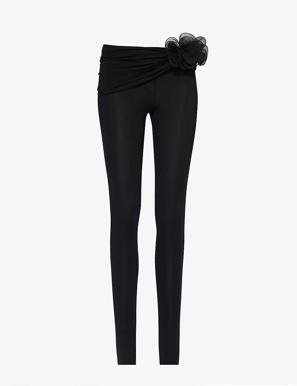 Magda Butrym Womens Black Floral-embellished Skinny-leg Mid-rise Stretch-woven Trousers