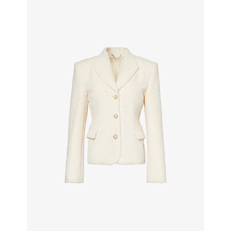 Magda Butrym Womens Beige Padded-shoulder Single-breasted Woven Blazer In White