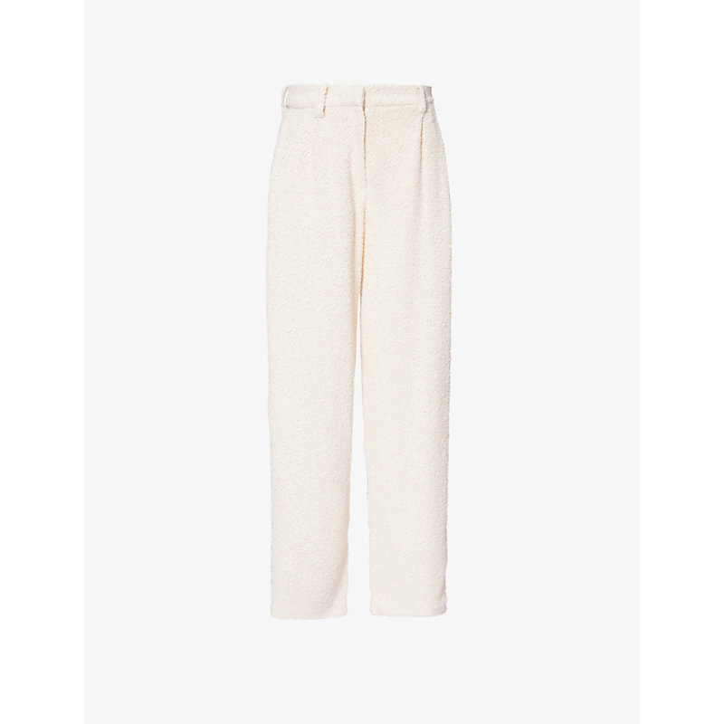 Shop Magda Butrym Women's Beige Wide-leg Mid-rise Linen-blend Trousers