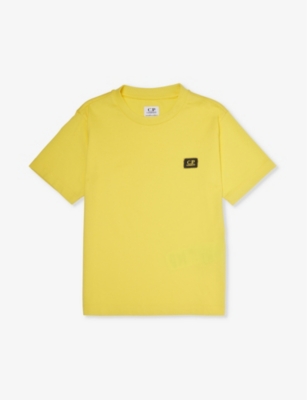 Shop C.p. Company Cp Company Boys Sulphur Yellow Kids Brand-print Crew-neck Cotton-jersey T-shirt 6-12 Years
