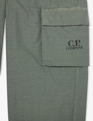 Shop C.p. Company Cp Company Boys Agave Green Kids Brand-embroidered Flap-pocket Cotton-jersey Jogging Bottoms