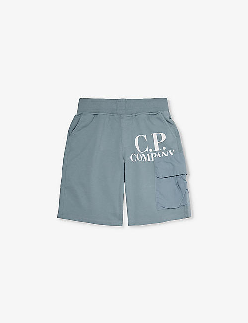 CP COMPANY：徽标印花常规版型平纹针织棉短裤 8-14 岁