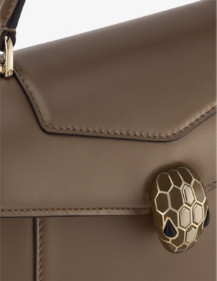 Shop Bvlgari Serpenti Forever Medium Leather Top-handle Bag In Brown