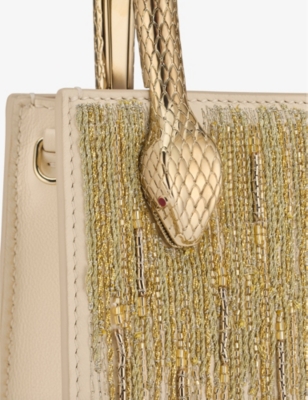 Shop Bvlgari Serpenti Snake-embellished Leather Tote Bag In Ivory