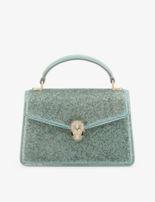 Bvlgari Womens Light Blue Serpenti Forever Mini Crystal-embellished Suede Top-handle Bag