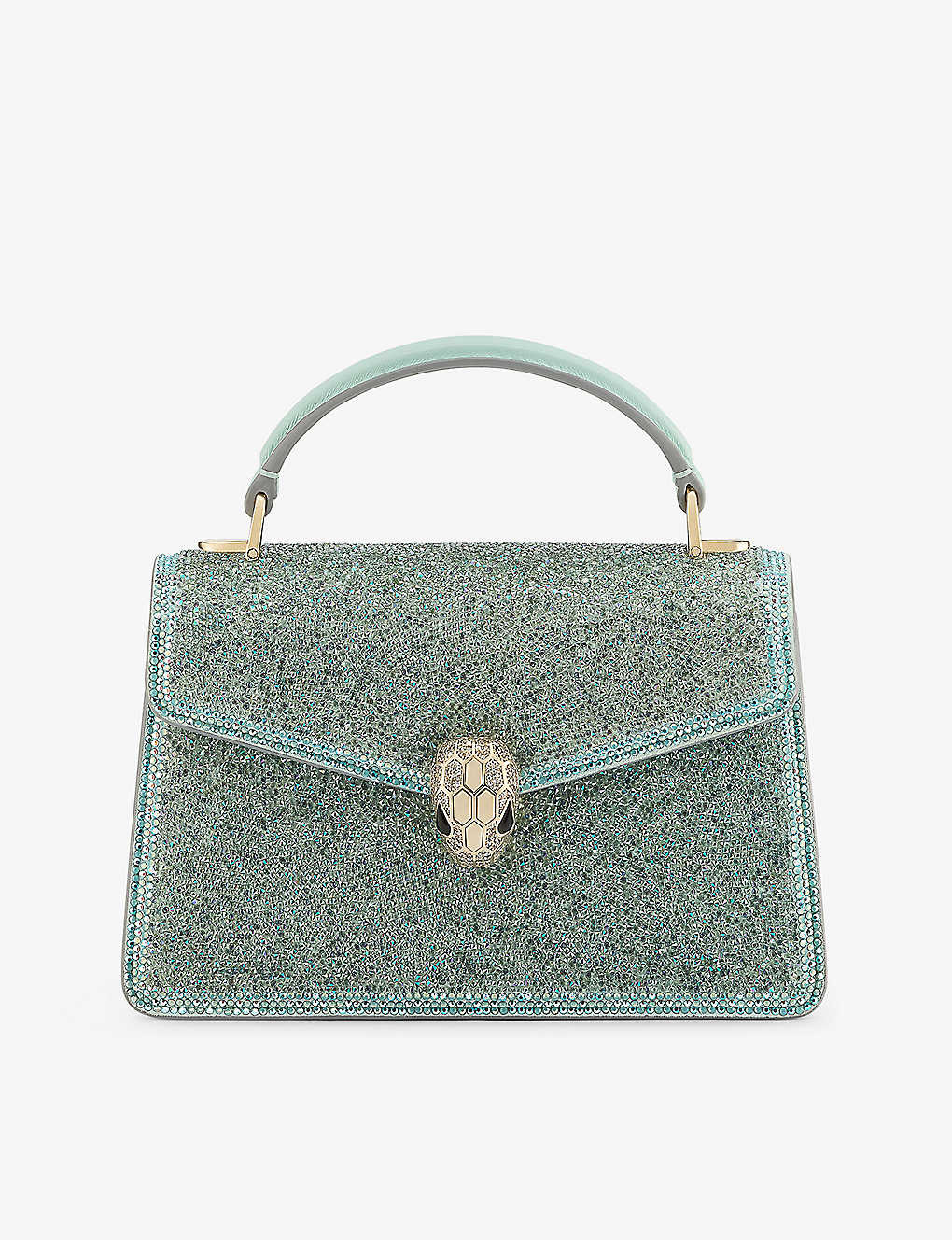 Bvlgari Womens Light Blue Serpenti Forever Mini Crystal-embellished Suede Top-handle Bag